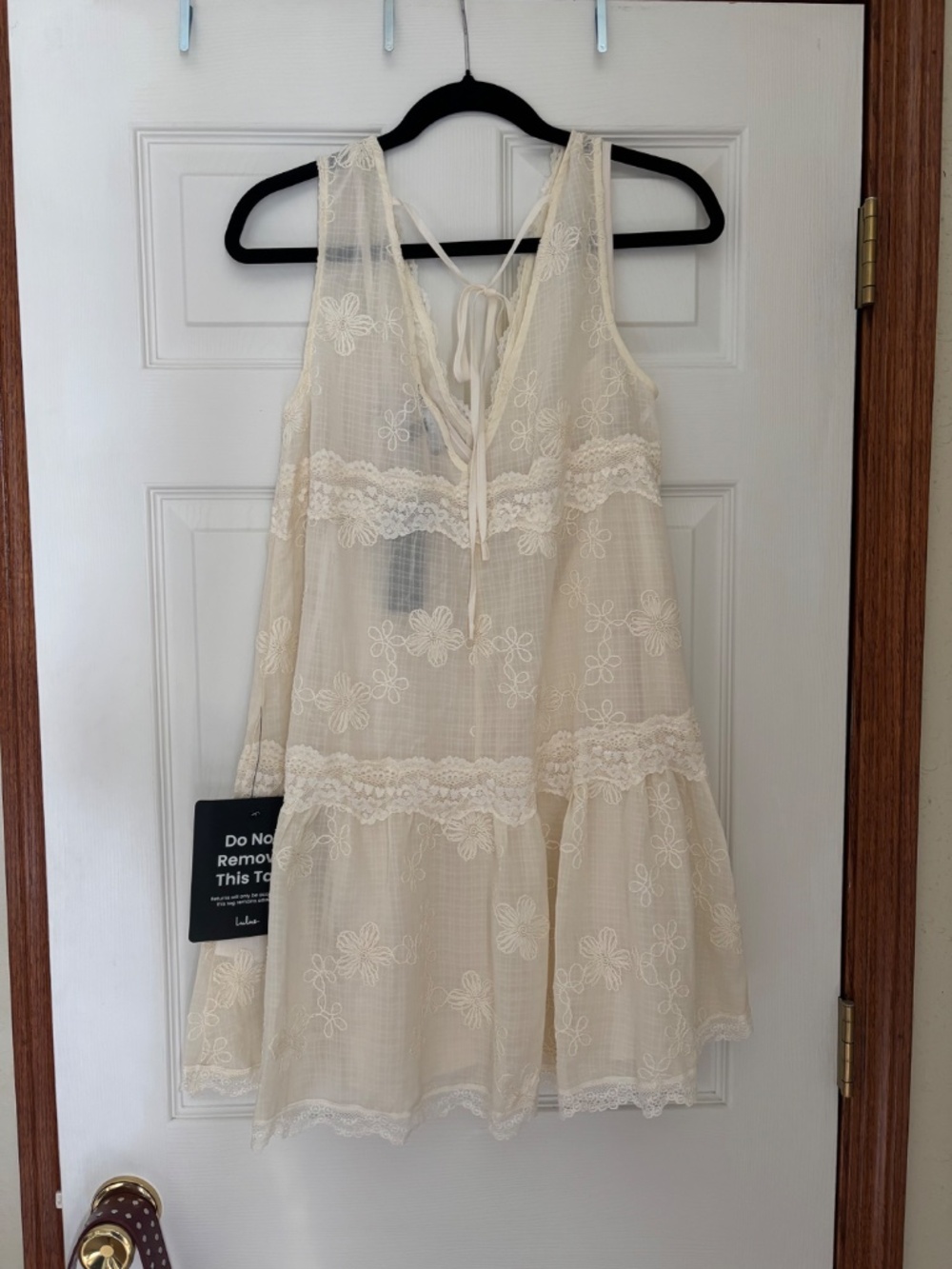 Lulus Romy Cream Lace Tiered Shift Mini Dress White - Size S - Picture 3 of 3